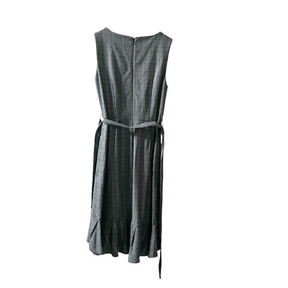 Calvin Klein Plaid Sleeveless Ruffle Belted Dress Size 2 Black White - Picture 3 of 9
